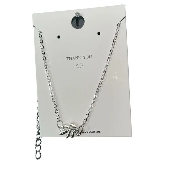Jewelry - B1G1 Silver Olive Branch Pendant Anklet Adjustable Rolo Chain